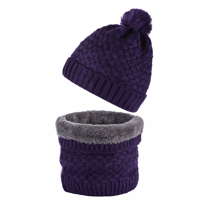 Plus Velvet Thick Knitted Fur Ball Hat Scarf Set Warm Wool Single