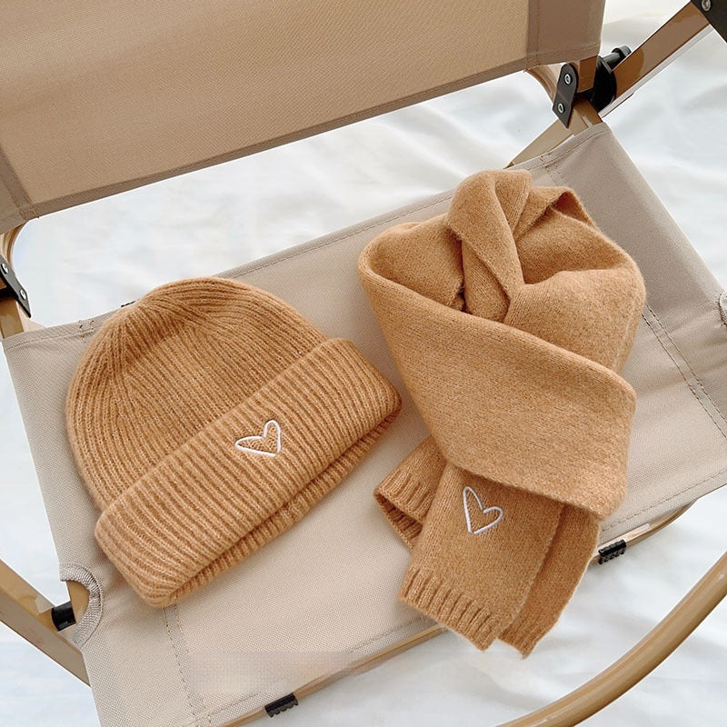 TheCapSpot - Heart Embroidery Solid Color Children Woolen Knitted Hat