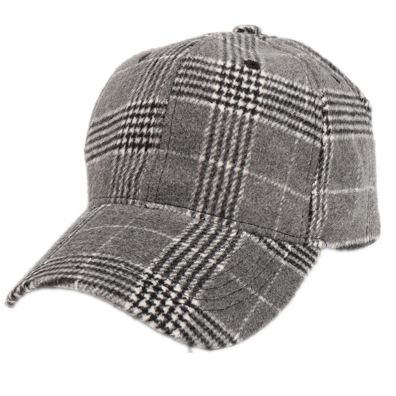 TheCapSpot - Baseball Cap Female Plaid Woolen Hard Top Peak Cap