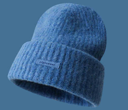 Klein Blue White Knitted Hat Sapphire Blue Woolen Cap