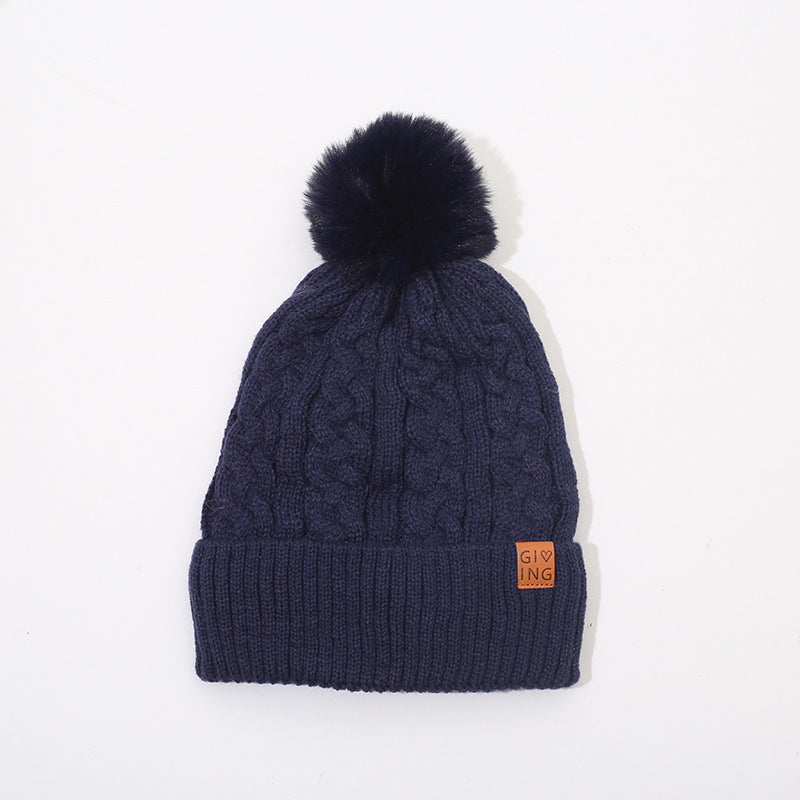 Fleece-lined Thickened Knitting Warm Men's And Women's Wool Hats With Fur Ball