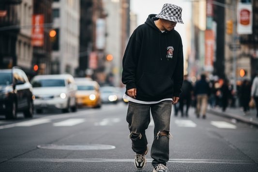 Checkered bucket hat with gray and white pattern on a white background