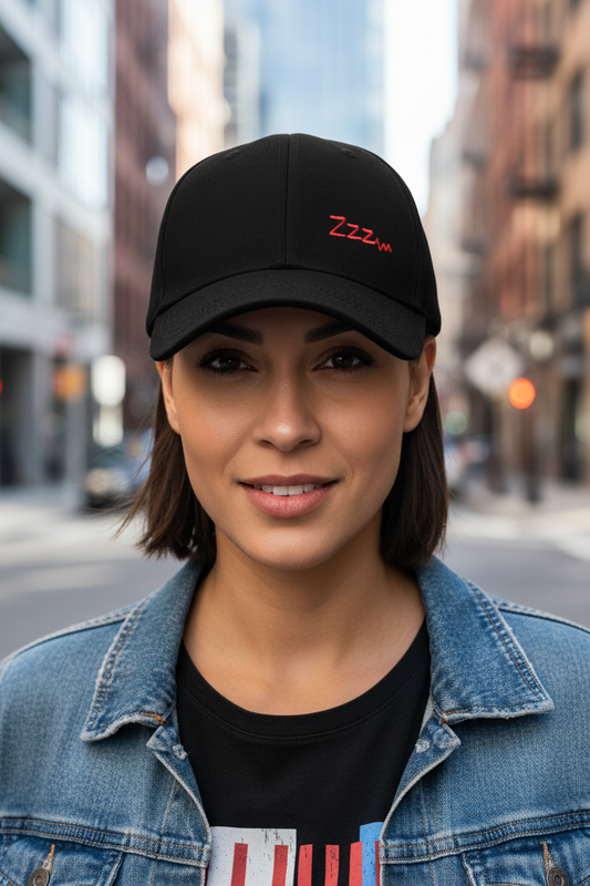 Black cap with red 'Zzz' text on a white background