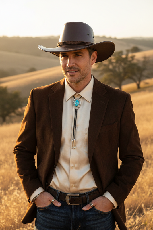 Wells Monochrome Faux Leather Cowboy Hat, Big Brim (M)