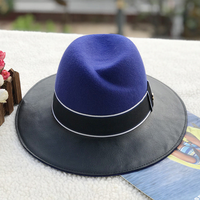 TheCapSpot - Wool Felt Hat And Leather Stitching Jazz Top Hat