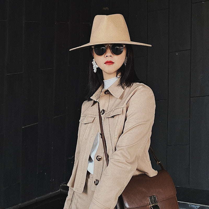 Hat room woolen big brim top hat