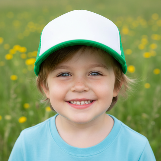 Green and white cap on a white background