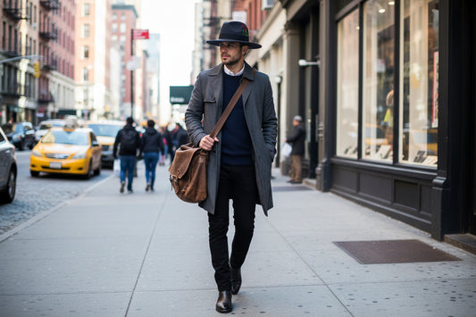 Black fedora hat with decorative elements on a white background