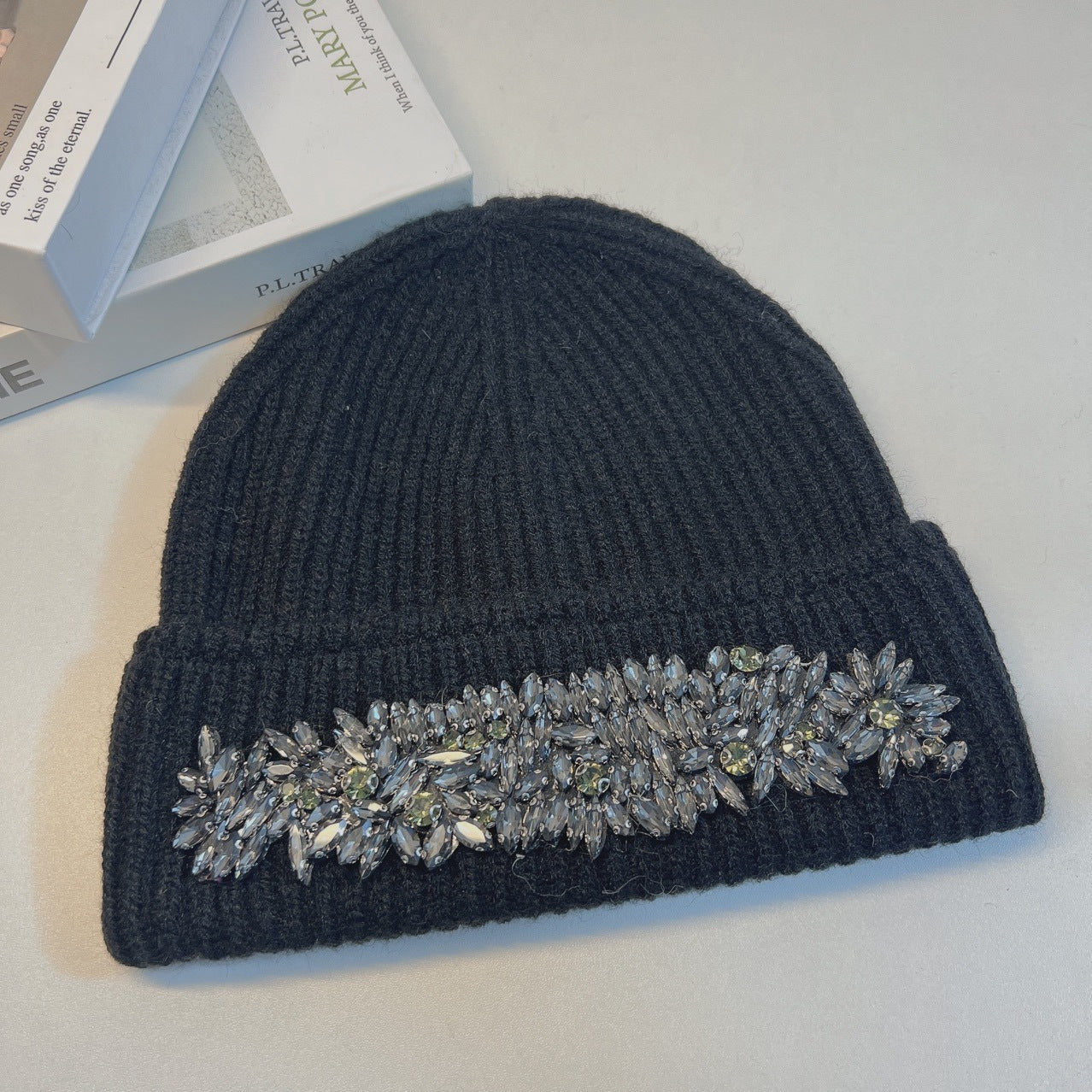 TheCapSpot - French Heavy Industry Rhinestone Inlaid Woolen Cap Women