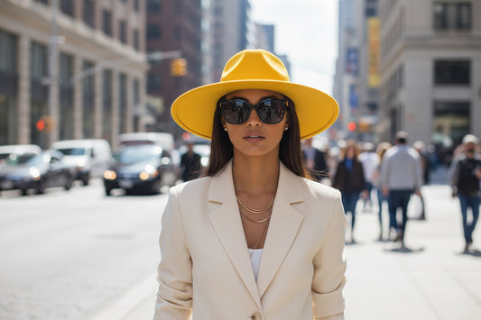 Yellow fedora hat on a white background