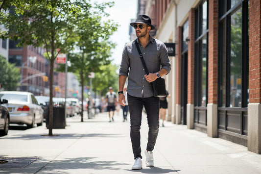 Black fedora hat on a white background