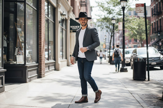 Black fedora hat on a white background