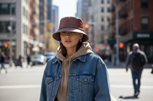 Brown bucket hat on a white background