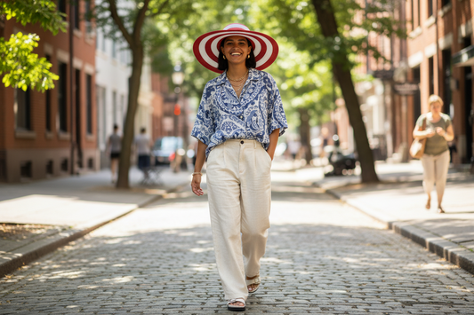 Red and white striped hat on a white background