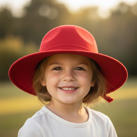 Red hat with a bow on a white background