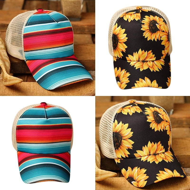 Hat Female Spring And Summer Jacquard Baseball Cap Printed Cross Ponytail Autumn Cap Student Sunscreen Net Cap