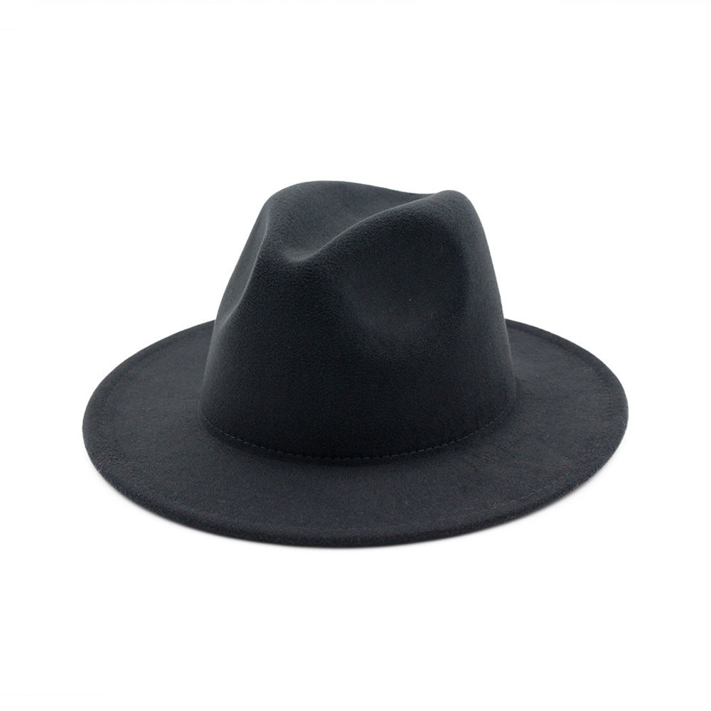 Black Minimalist Woolen Flat Brimmed Jazz Hat With Large Brim