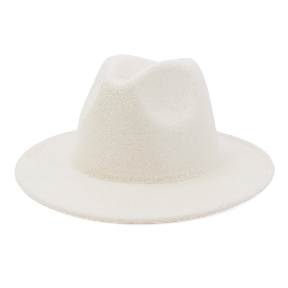 Black Minimalist Woolen Flat Brimmed Jazz Hat With Large Brim