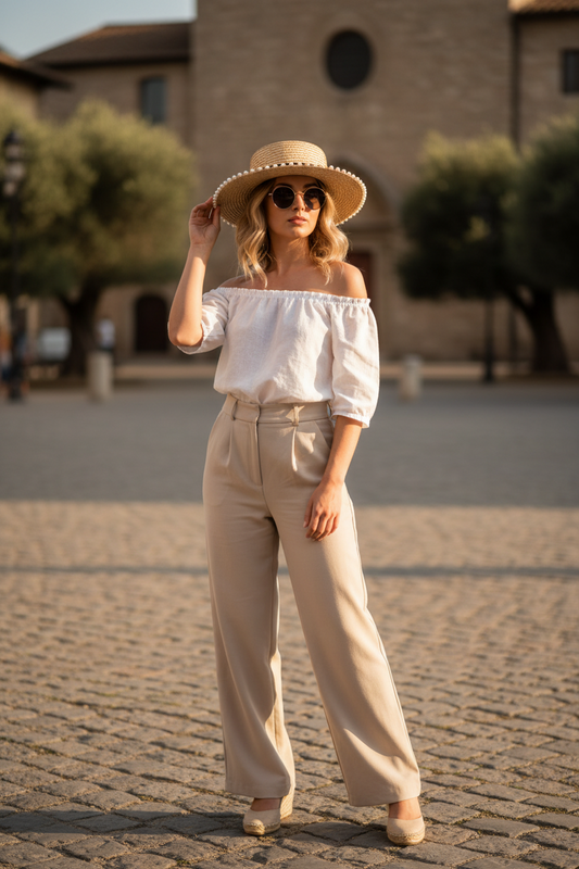 Mcaffery Wide Brim Wheat Straw Sun Hat with Pearls