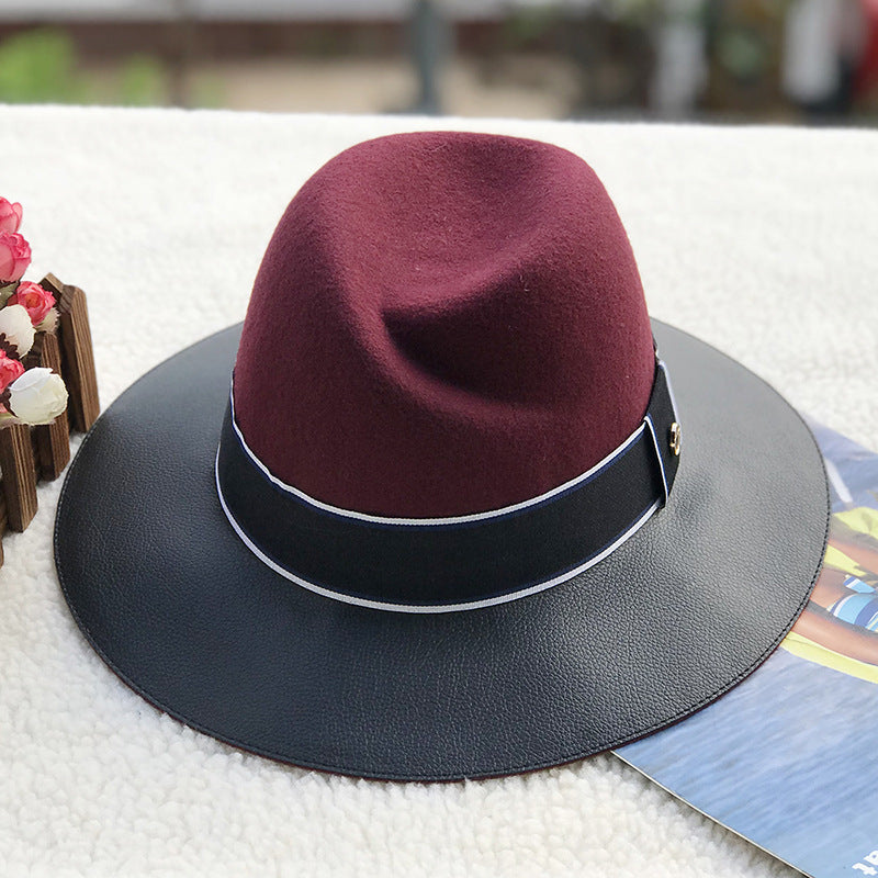 TheCapSpot - Wool Felt Hat And Leather Stitching Jazz Top Hat