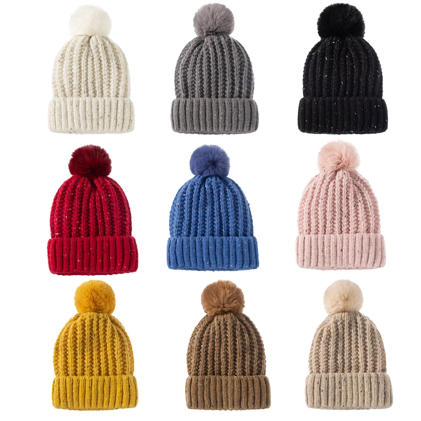 TheCapSpot - Fleece Lined Fur Ball Stocking Cap