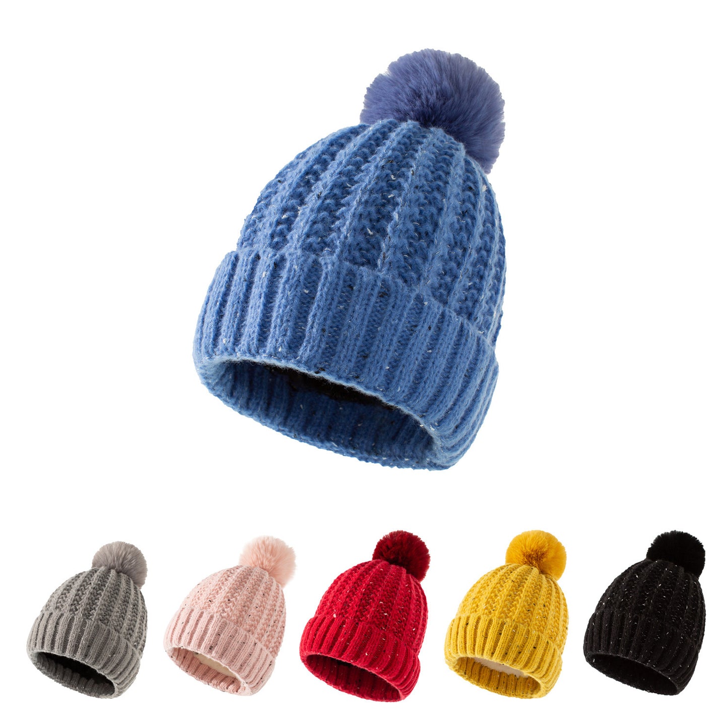 TheCapSpot - Fleece Lined Fur Ball Stocking Cap