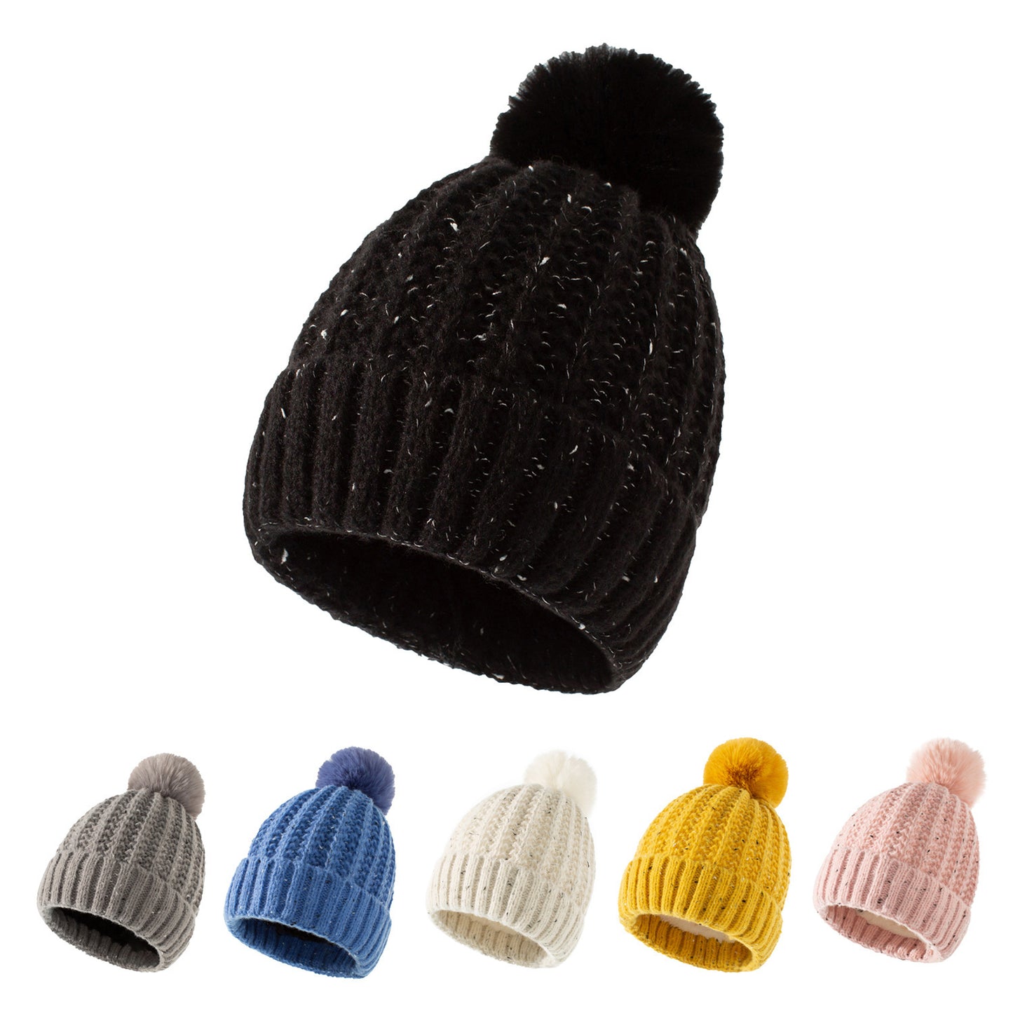 TheCapSpot - Fleece Lined Fur Ball Stocking Cap