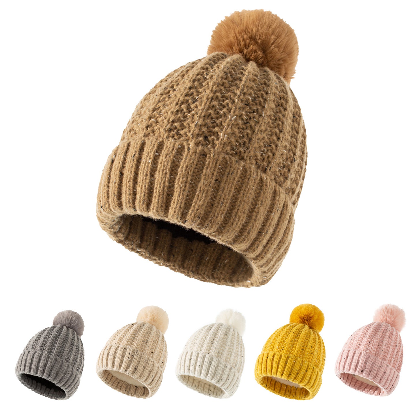TheCapSpot - Fleece Lined Fur Ball Stocking Cap