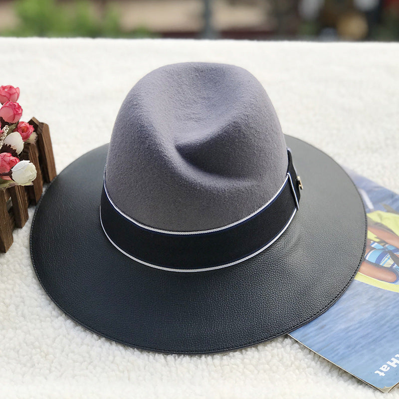 TheCapSpot - Wool Felt Hat And Leather Stitching Jazz Top Hat