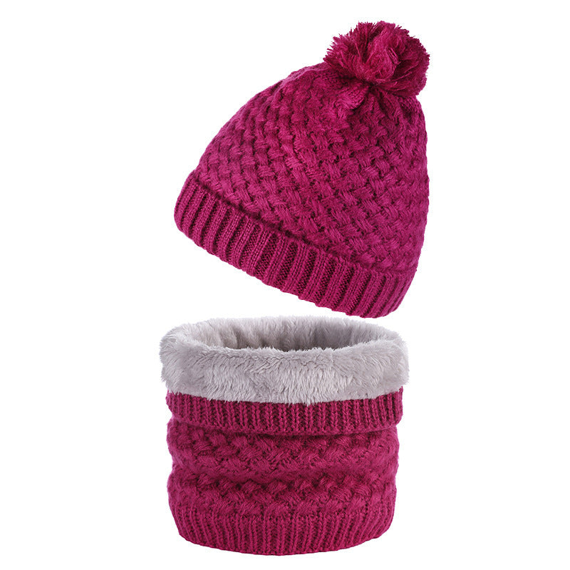 Plus Velvet Thick Knitted Fur Ball Hat Scarf Set Warm Wool Single