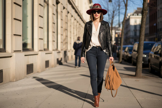 Red hat with feather detailing on a white background