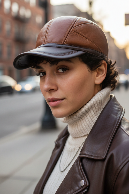 Brown leather cap on a white background