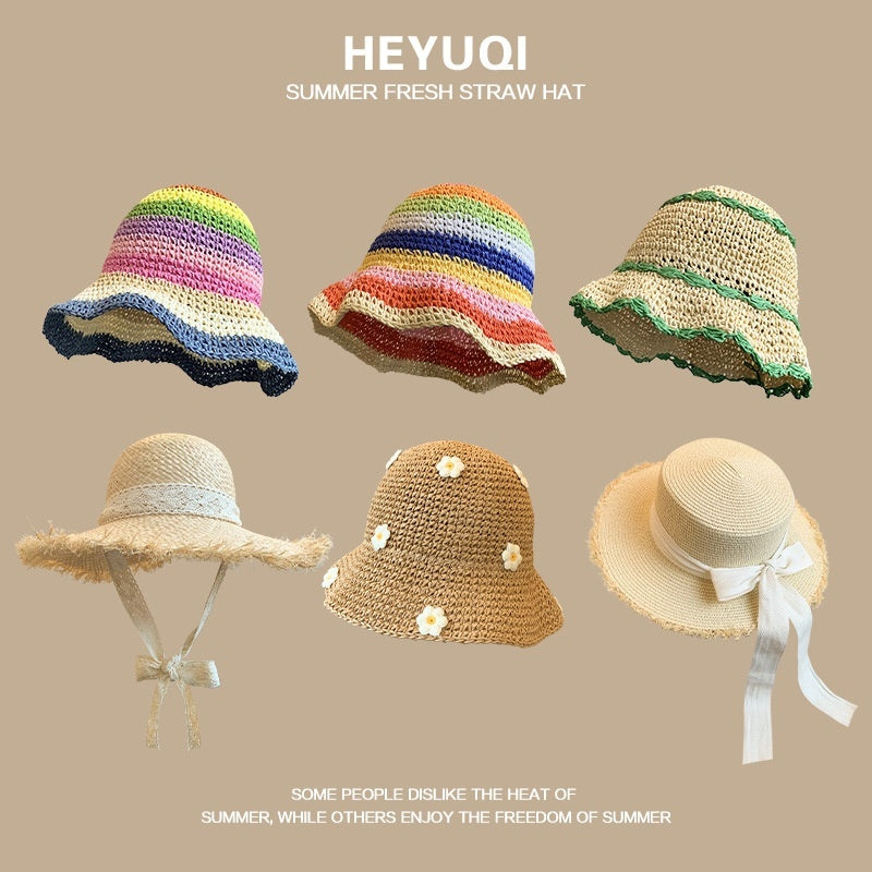 French Lace Raffia Hat Women's Summer Seaside