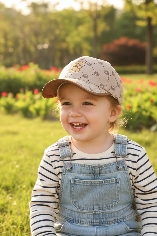Kids Maple Embroidered Cotton Baseball Cap – Khaki & White