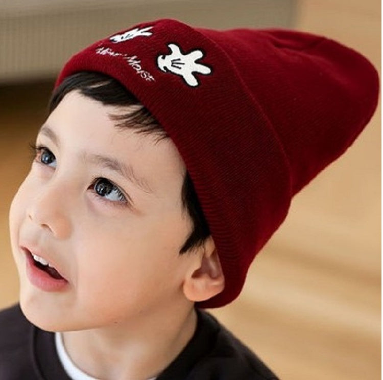 TheCapSpot - children's knitted headgear boys and girls cartoon embroidery palm wool hat baby autumn and winter warm knit hat