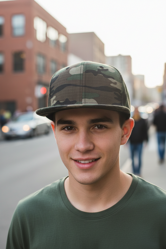 Camouflage baseball cap on a white background
