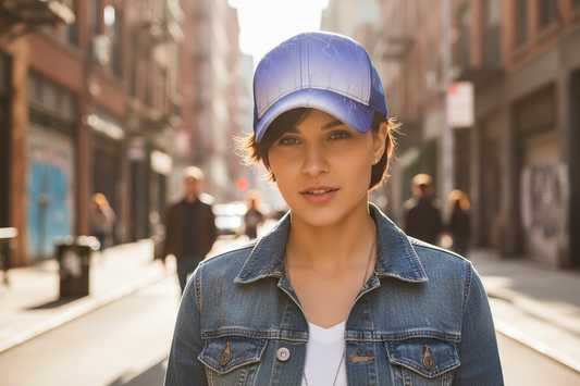 Blue cap with lightning pattern on a white background