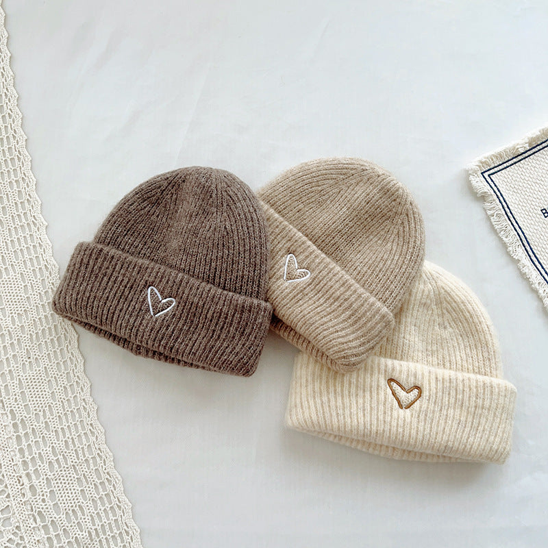 TheCapSpot - Heart Embroidery Solid Color Children Woolen Knitted Hat