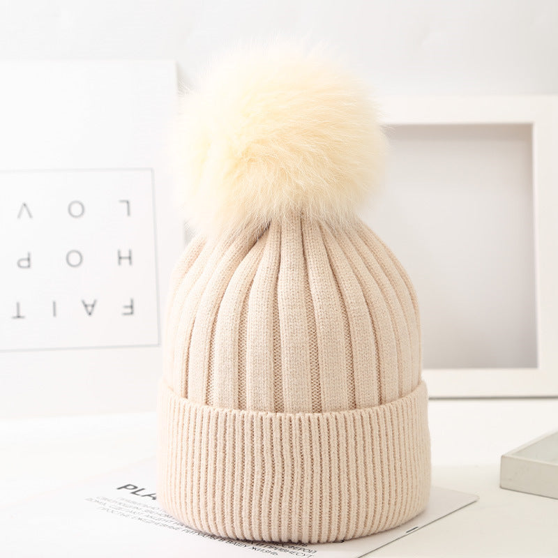 The CapSpot - Fox Fur Ball Knit Hat