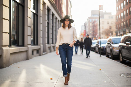 Green fedora hat with a brown band on a white background