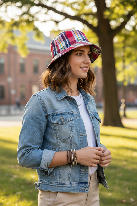 Denton Double Sided Red Lattice Cotton Bucket Hat