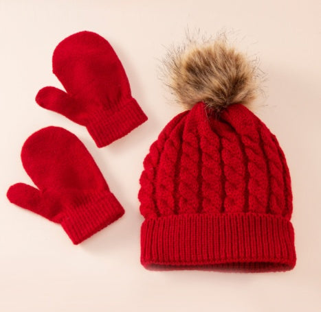 TheCapSpot - New Wool Single Color Twist Warm Children Hat Scarf Gloves