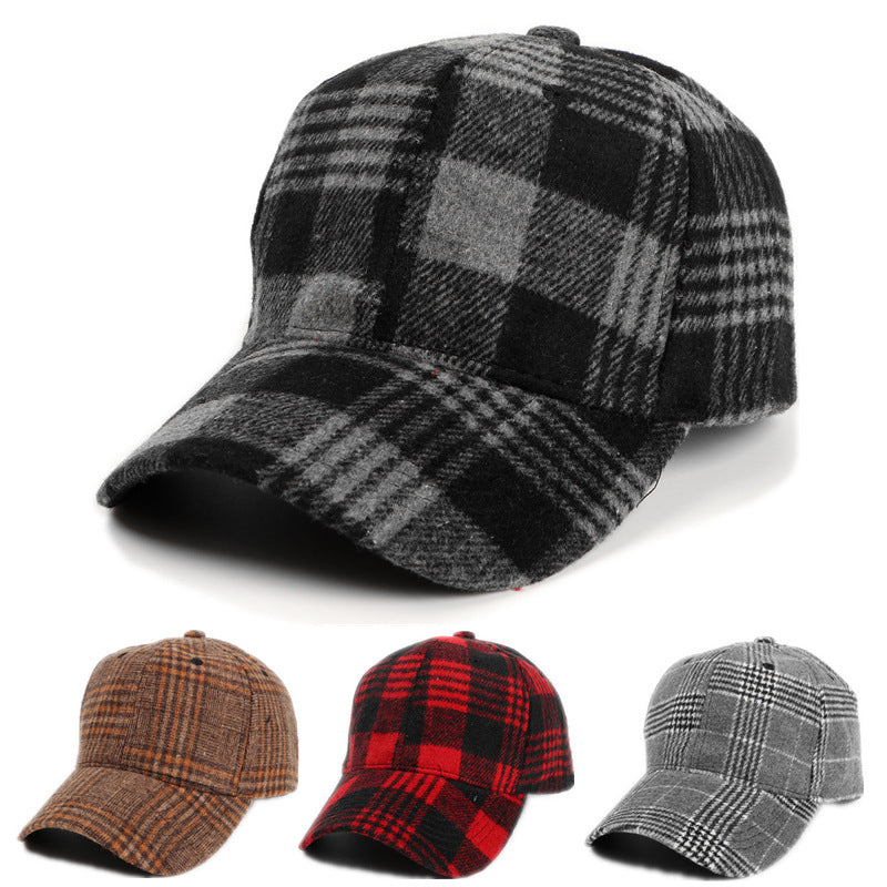 TheCapSpot - Baseball Cap Female Plaid Woolen Hard Top Peak Cap