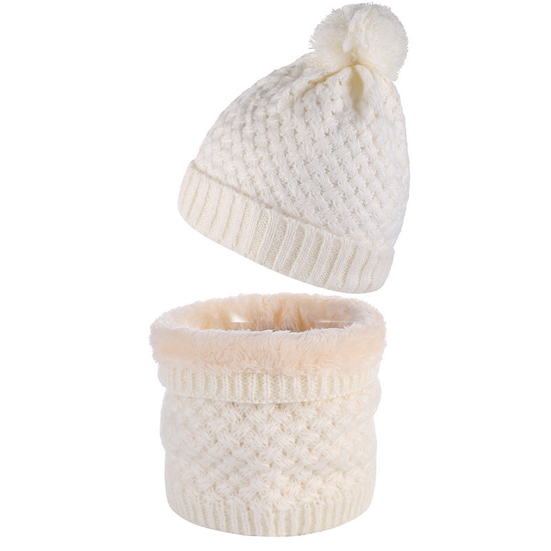 Plus Velvet Thick Knitted Fur Ball Hat Scarf Set Warm Wool Single