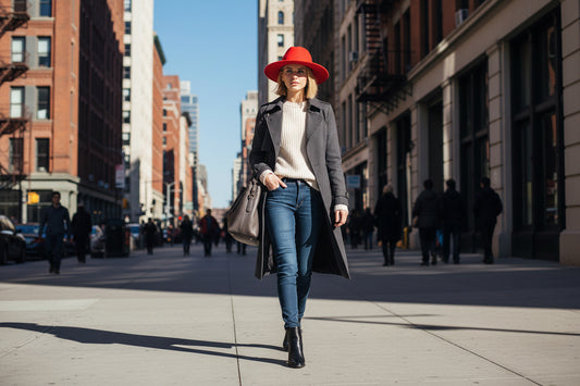 Red fedora hat with a black band on a white background
