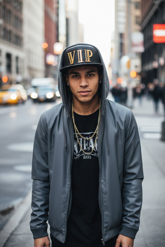 Black crocodile-patterned cap with gold 'VIP' letters, shown in different color options.