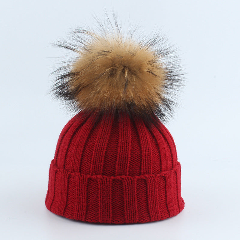 TheCapSpot - Raccoon Fur Ball Stocking Cap