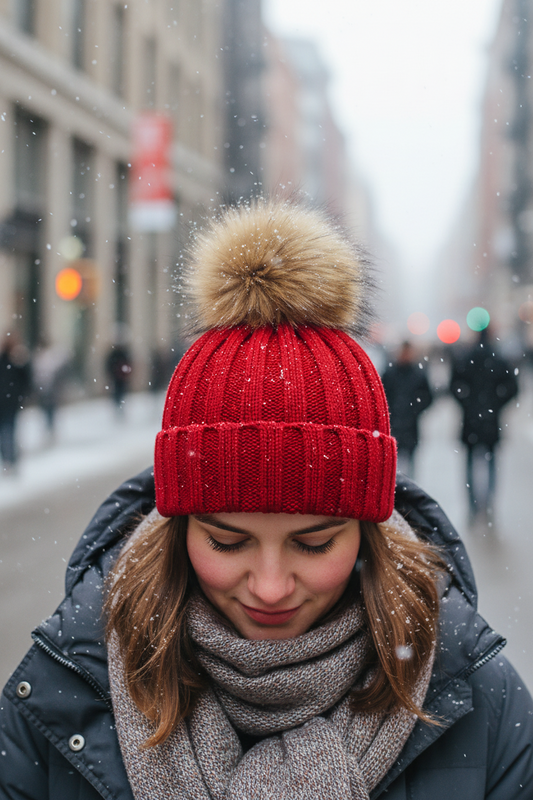 TheCapSpot - Raccoon Fur Ball Stocking Cap