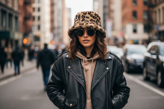 Leopard print bucket hat on a transparent background