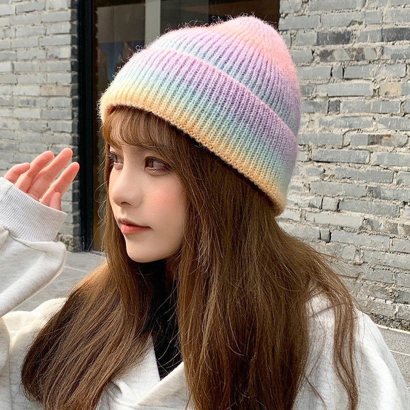 RainbowKnitted Ladies Warm Student Woolen Hat